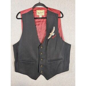 Woolrich Men's Black Wool Blend Vest Large Embroidered Eagle Original